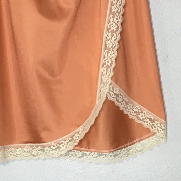 Vintage Copper Colored Half Slip, Feminine Slip Skirt, Wrap High Slit Coquette - Picture 8 of 16